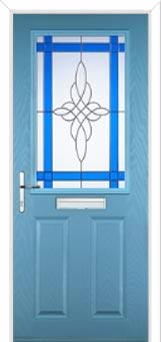 2 Panel 1 Square Crystal Harmony Composite Front Door in Pastel Blue