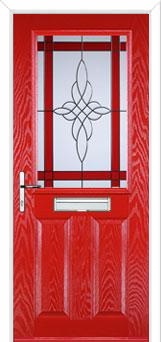 2 Panel 1 Square Crystal Harmony Composite Front Door in Poppy Red