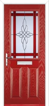 2 Panel 1 Square Crystal Harmony Composite Front Door in Red