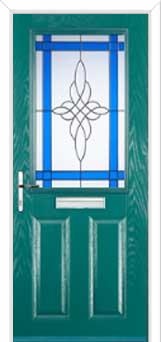 2 Panel 1 Square Crystal Harmony Composite Front Door in Turquoise Blue