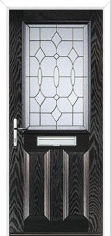 2 Panel 1 Square Brass Art Clarity Composite Front Door in Black Brown
