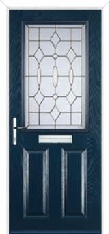2 Panel 1 Square Brass Art Clarity Composite Front Door in Dark Blue