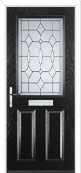 2 Panel 1 Square Brass Art Clarity Composite Front Door in Black
