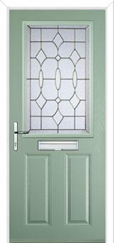 2 Panel 1 Square Brass Art Clarity Composite Front Door in Chartwell Green