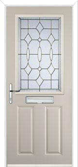 2 Panel 1 Square Brass Art Clarity Composite Front Door in Cream