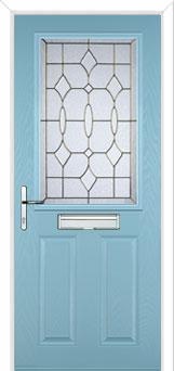 2 Panel 1 Square Brass Art Clarity Composite Front Door in Duck Egg Blue