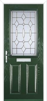 2 Panel 1 Square Brass Art Clarity Composite Front Door in Green