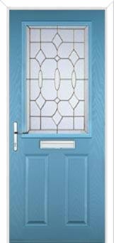 2 Panel 1 Square Brass Art Clarity Composite Front Door in Pastel Blue