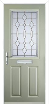 2 Panel 1 Square Brass Art Clarity Composite Front Door in Pebble Grey