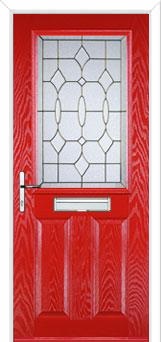 2 Panel 1 Square Brass Art Clarity Composite Front Door in Poppy Red