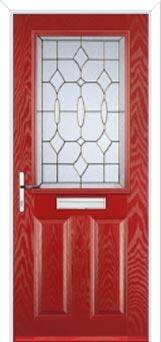2 Panel 1 Square Brass Art Clarity Composite Front Door in Red