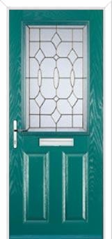 2 Panel 1 Square Brass Art Clarity Composite Front Door in Turquoise Blue