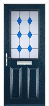 2 Panel 1 Square Drop Diamond Composite Front Door in Dark Blue