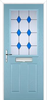 2 Panel 1 Square Drop Diamond Composite Front Door in Duck Egg Blue