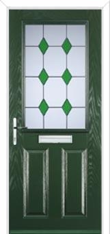 2 Panel 1 Square Drop Diamond Composite Front Door in Green