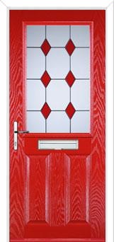 2 Panel 1 Square Drop Diamond Composite Front Door in Poppy Red