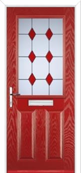 2 Panel 1 Square Drop Diamond Composite Front Door in Red