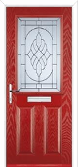 2 Panel 1 Square Elegance Composite Front Door in Red