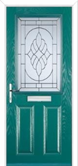 2 Panel 1 Square Elegance Composite Front Door in Turquoise Blue
