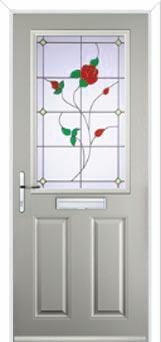 2 Panel 1 Square English Rose Composite Front Door in Agate Grey