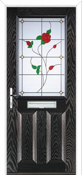 2 Panel 1 Square English Rose Composite Front Door in Black Brown