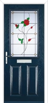 2 Panel 1 Square English Rose Composite Front Door in Dark Blue