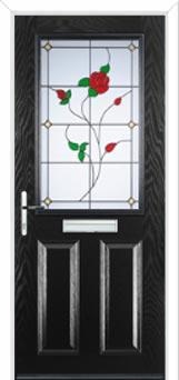 2 Panel 1 Square English Rose Composite Front Door in Black