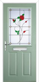 2 Panel 1 Square English Rose Composite Front Door in Chartwell Green