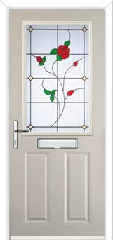 2 Panel 1 Square English Rose Composite Front Door in Cream