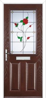2 Panel 1 Square English Rose Composite Front Door in Darkwood