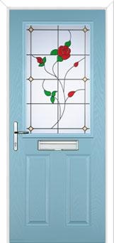 2 Panel 1 Square English Rose Composite Front Door in Duck Egg Blue