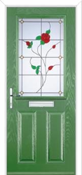 2 Panel 1 Square English Rose Composite Front Door in Fern Green