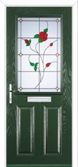 2 Panel 1 Square English Rose Composite Front Door in Green