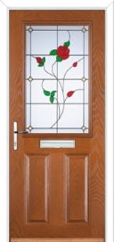 2 Panel 1 Square English Rose Composite Front Door in Oak
