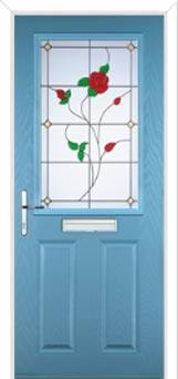2 Panel 1 Square English Rose Composite Front Door in Pastel Blue