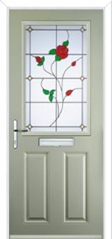 2 Panel 1 Square English Rose Composite Front Door in Pebble Grey