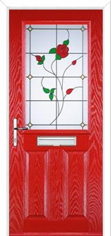 2 Panel 1 Square English Rose Composite Front Door in Poppy Red
