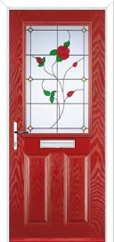 2 Panel 1 Square English Rose Composite Front Door in Red