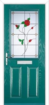 2 Panel 1 Square English Rose Composite Front Door in Turquoise Blue