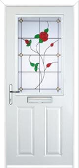2 Panel 1 Square English Rose Composite Front Door in White