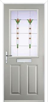 2 Panel 1 Square Fleur Composite Front Door in Agate Grey