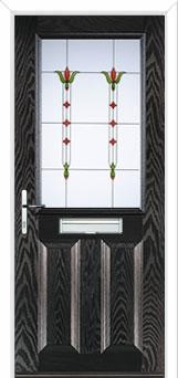 2 Panel 1 Square Fleur Composite Front Door in Black Brown