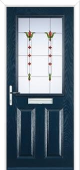 2 Panel 1 Square Fleur Composite Front Door in Dark Blue