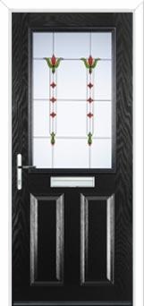 2 Panel 1 Square Fleur Composite Front Door in Black