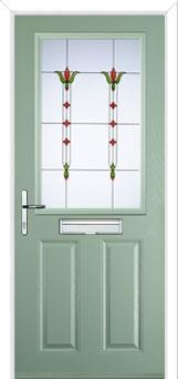 2 Panel 1 Square Fleur Composite Front Door in Chartwell Green