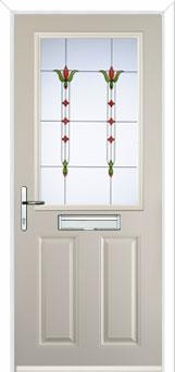 2 Panel 1 Square Fleur Composite Front Door in Cream