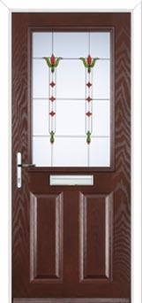 2 Panel 1 Square Fleur Composite Front Door in Darkwood