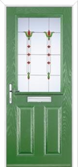 2 Panel 1 Square Fleur Composite Front Door in Fern Green