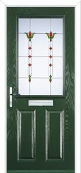 2 Panel 1 Square Fleur Composite Front Door in Green