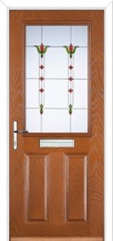 2 Panel 1 Square Fleur Composite Front Door in Oak